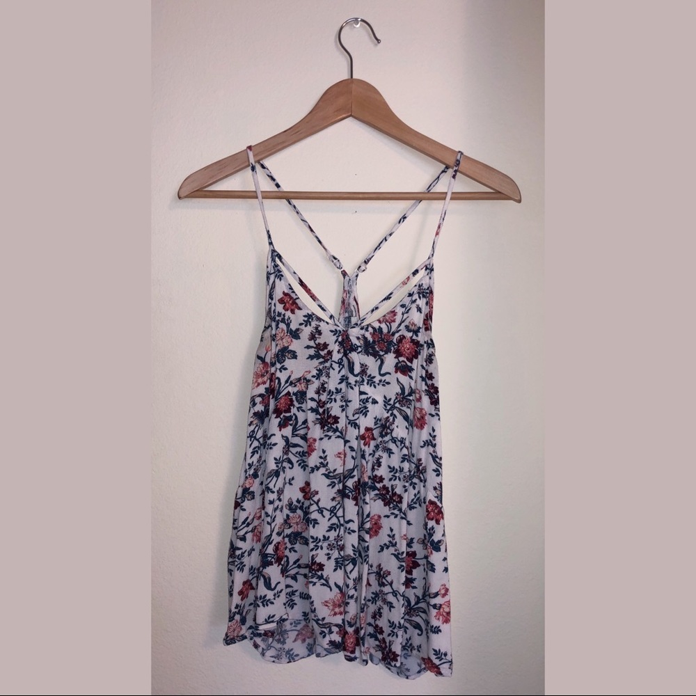 AE White Floral Tank Top
